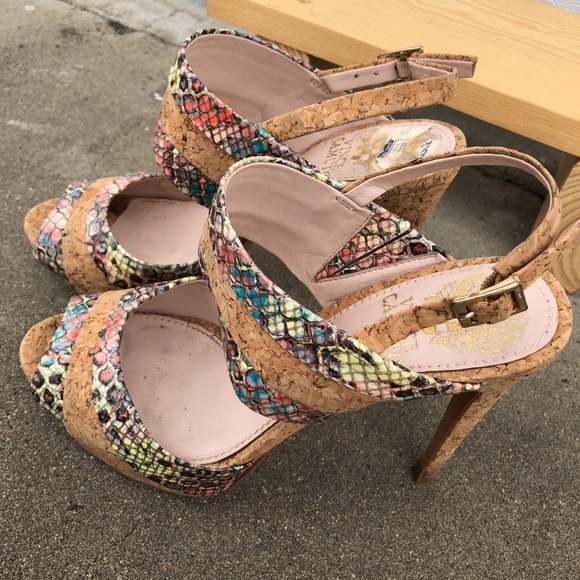 Vince Camuto Multicolor Python Cork Heel Sandals 6 - Picture 3 of 12